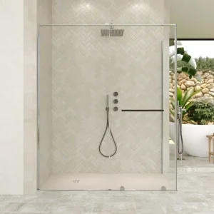 Mampara
  de ducha rectangular VERONA apertura frontal 1 fijo-1 puerta corredera con
  ruedas inferiores + 1 fijo acabado CROMO BRILLO