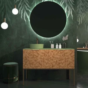 Mueble
  de baño OPERA con patas 2 puertas con encimera SOLID SURFACE 1 seno RAIZ OLMO