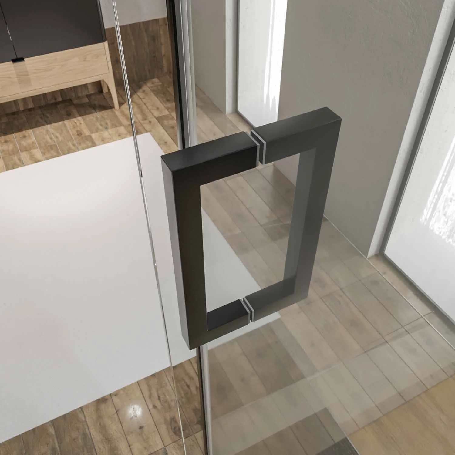 Mampara
de ducha a techo TECH HIGH rectangular 1 fijo - 1 puerta corredera + 1 fijo
vidrio 8 mm. ACERO INOXIDABLE acabado NEGRO MATE