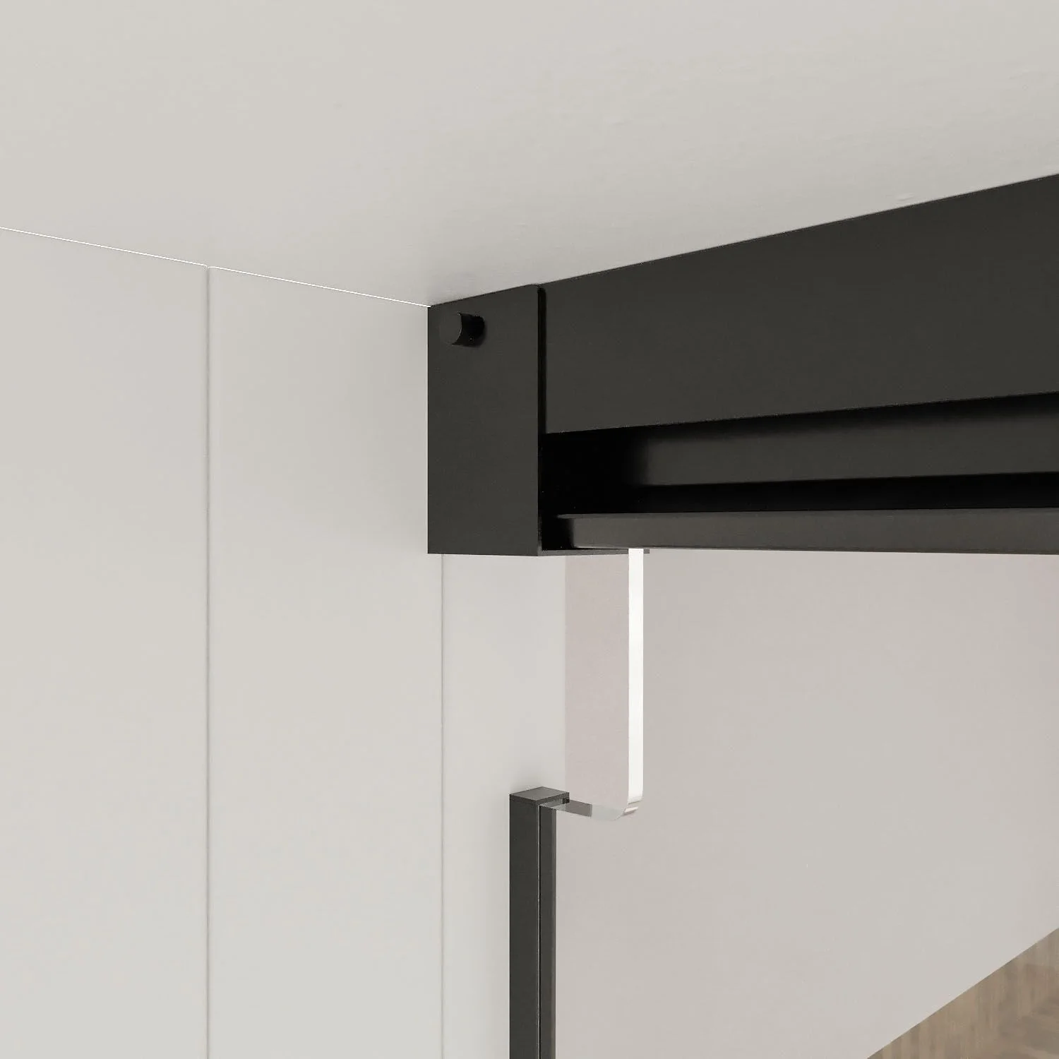 Mampara
de ducha a techo TECH HIGH rectangular 1 fijo - 1 puerta corredera + 1 fijo
vidrio 8 mm. ACERO INOXIDABLE acabado NEGRO MATE