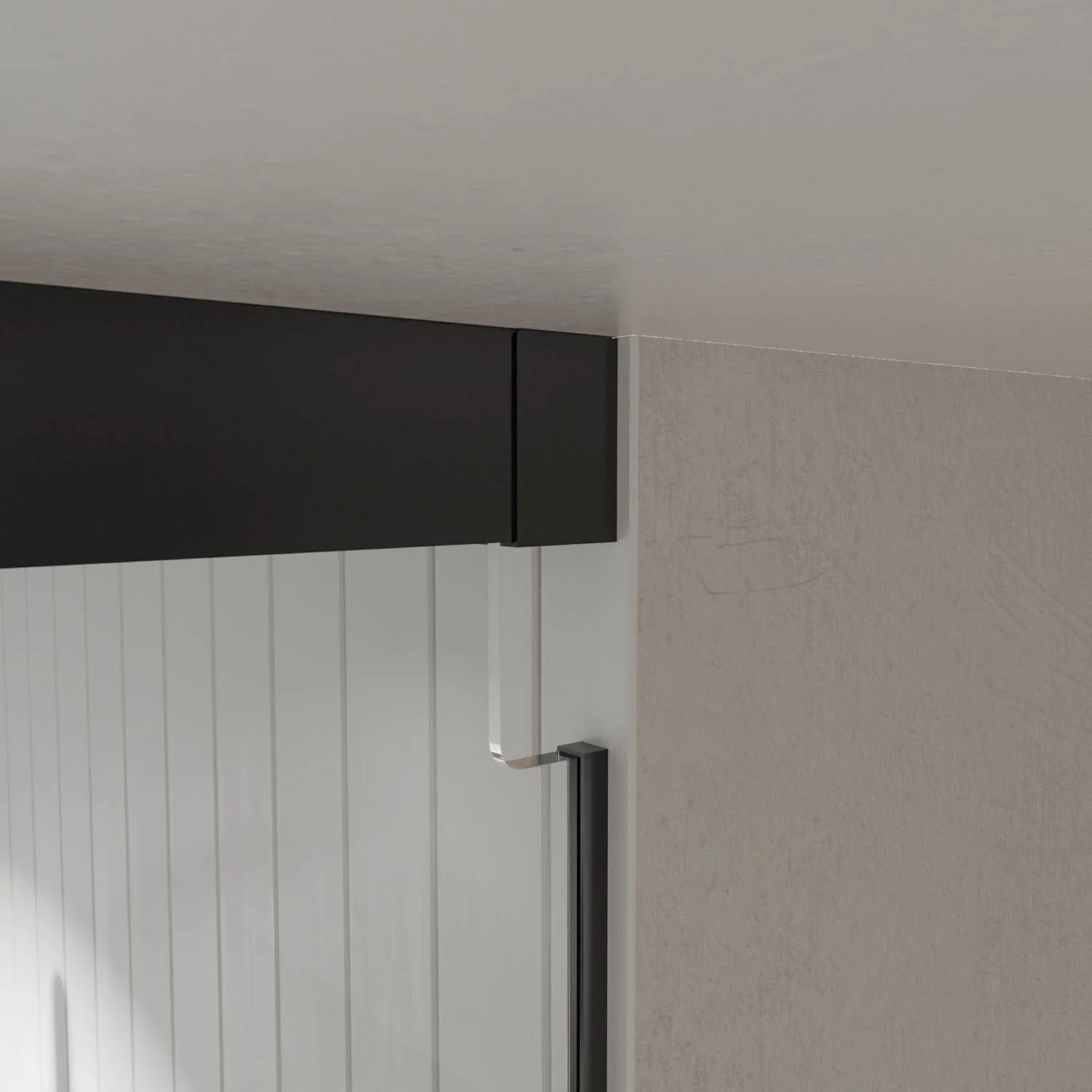 Mampara
de ducha a techo TECH HIGH rectangular 1 fijo - 1 puerta corredera + 1 fijo
vidrio 8 mm. ACERO INOXIDABLE acabado NEGRO MATE