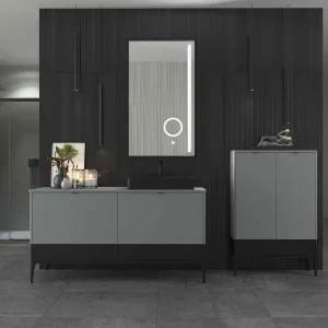 Mueble
de baño VICENT con patas 4 cajones encimera Solid Surface con lavabo HORUS