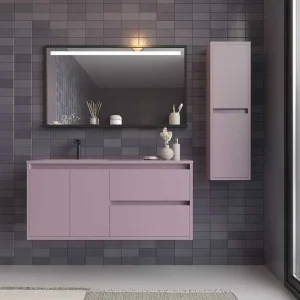 Mueble
  de baño suspendido 2 cajones/2 puertas CLAIRE con lavabo Solid Surface
  VIOLETA PASTEL