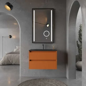 Mueble
  de baño suspendido 2 cajones CLAIRE con lavabo Solid Surface PARDO ANARANJADO