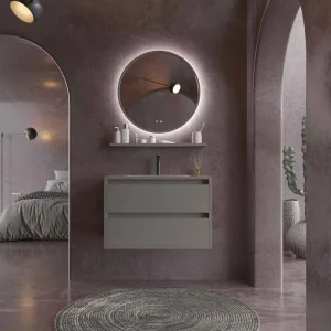 Mueble
  de baño suspendido 2 cajones CLAIRE con lavabo Solid Surface GRIS CUARZO