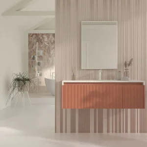 Mueble
  de baño BINARIO suspendido 3 cajones acabado ROJO BEIGE