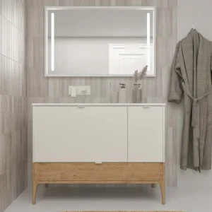 Mueble
  de baño VICENT con patas 2 cajones / 1 puerta encimera Solid Surface