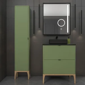 Mueble
  de baño VICENT con patas 2 cajones encimera Solid Surface con lavabo SATET