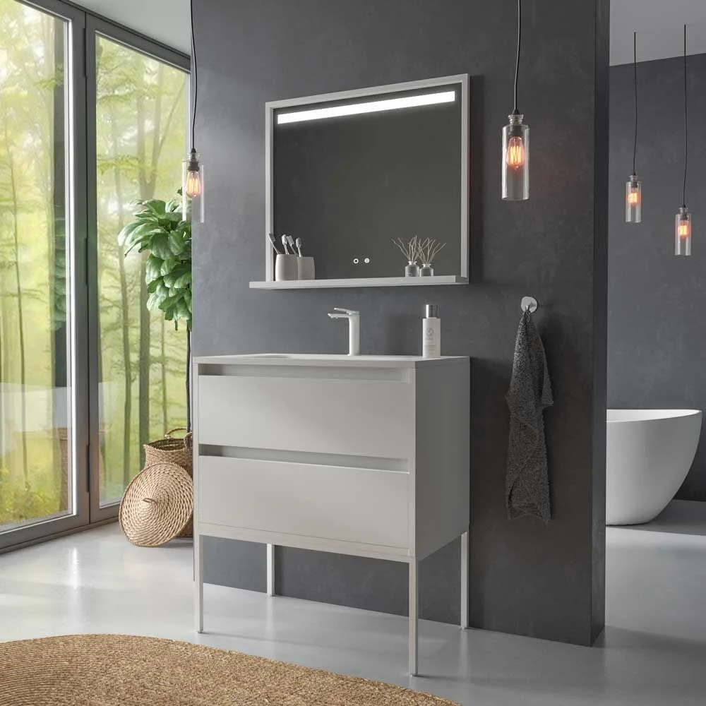 Mueble
de baño BINARIO suspendido 1 cajón acabado ROBLE FRANCES / TOPO