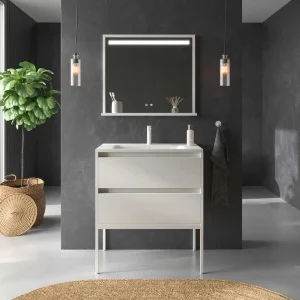 Mueble
  de baño BINARIO suspendido 1 cajón acabado MARRON
