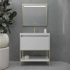 Mueble
de baño con patas 2 cajones SMILE con lavabo Solid Surface BLANCO