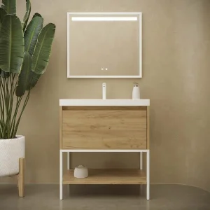 Mueble
de baño con patas 2 cajones SMILE con lavabo Solid Surface ROJO BEIGE