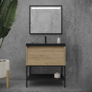 Mueble
de baño con patas 2 cajones SMILE con lavabo Solid Surface GRAFITO