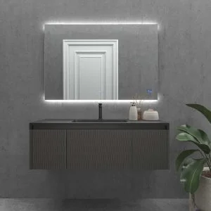 Espejo a medida ASSEN con luz led frontal superior . Altavoces. Anti vaho. Espejo aumento. Reloj