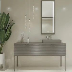 Mueble de baño ELEN con patas 1 cajón - 1 balda inferior GRIS PERLA / COBRE