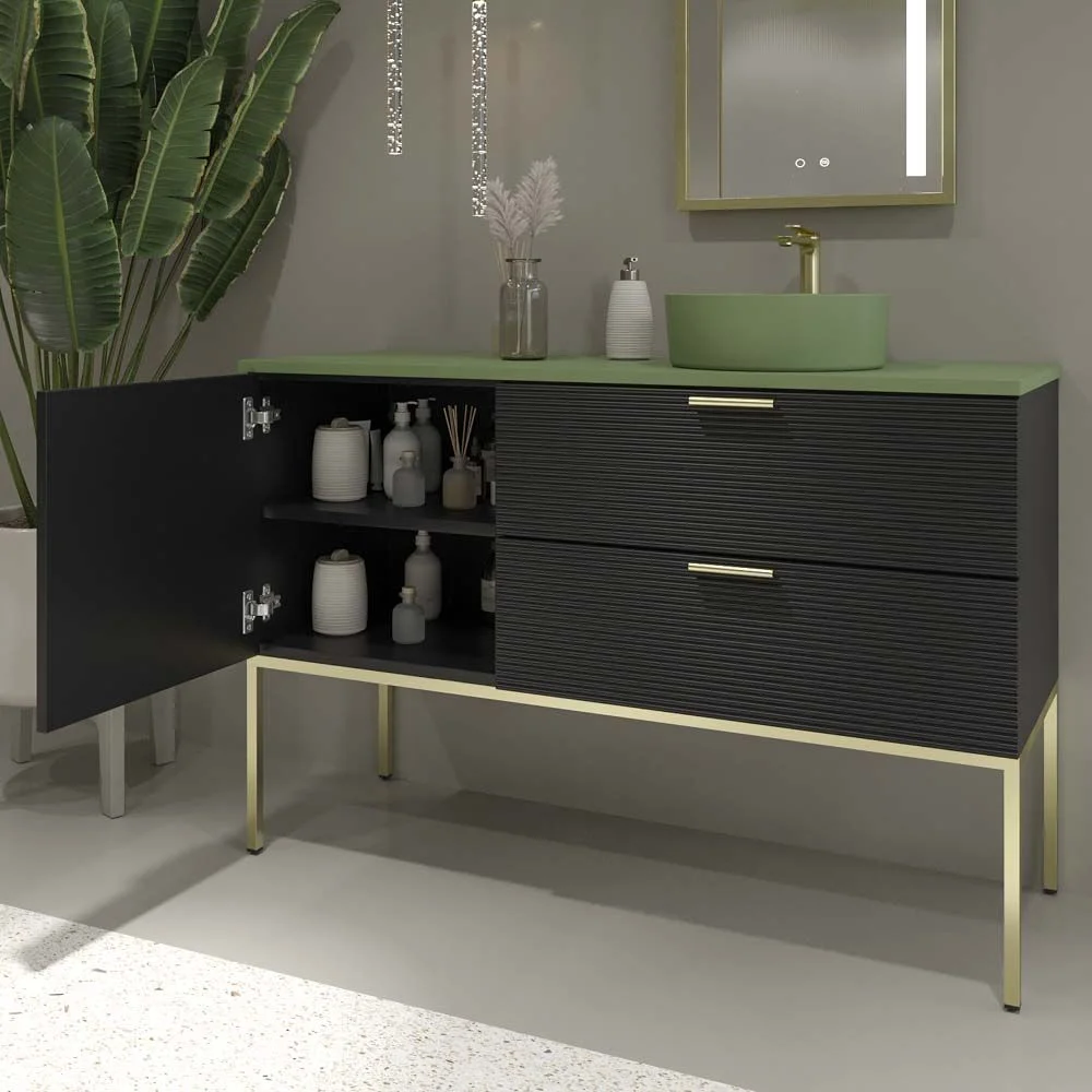 Mueble de baño ELEN con patas 1 cajón - 1 balda inferior ROBLE CLARO / BLANCO