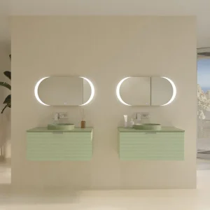 Mueble de baño ELLA con patas 3 cajones con tocador ROBLE CLARO con tapa SOLID SURFACE lavabo OSIRIS