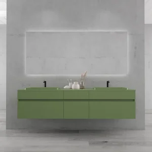 Mueble de baño suspendido DUNE  6 cajones con encimera SOLID SURFACE 2 senos  VERDE RESEDA