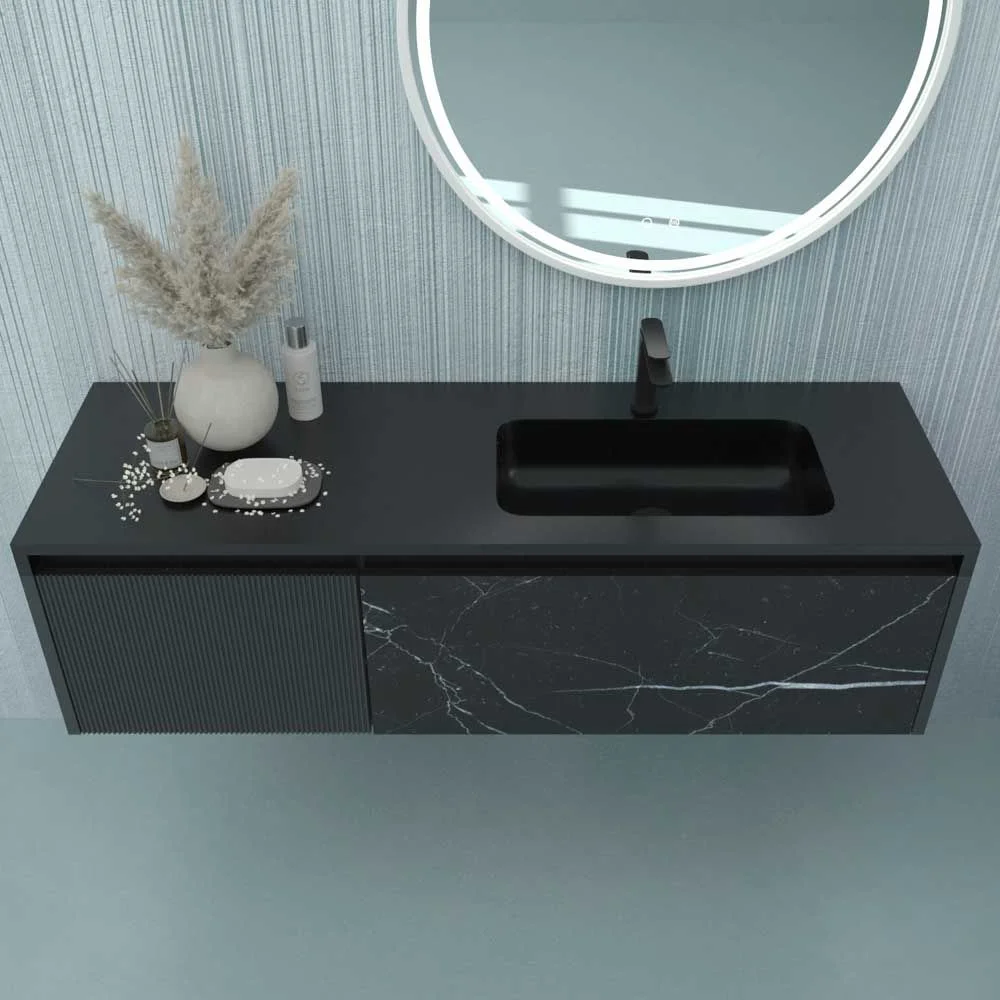 Mueble de baño DUPLEX suspendido 2 cajones acabado mármol NEGRO MARQUINA / NEGRO - Imagen 4