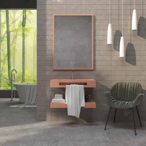 Lavabo suspendido LIDO un seno centrado con toallero SOLID SURFACE Rosa Pardo