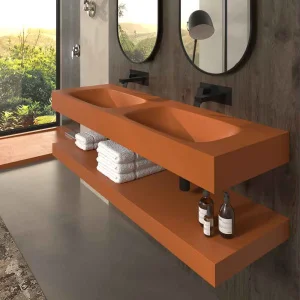 Lavabo suspendido LIDO dos senos SOLID SURFACE  Pardo Anaranjado