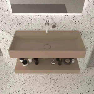 Lavabo suspendido TOTEM un seno centrado SOLID SURFACE Moka