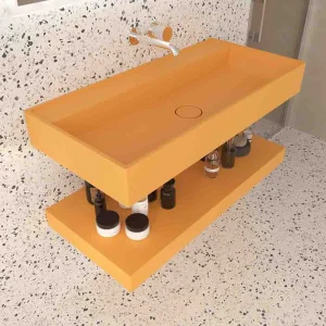 Lavabo suspendido TOTEM un seno centrado SOLID SURFACE Amarillo Azafrán