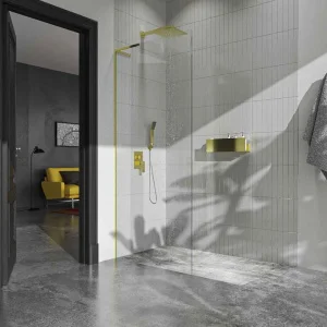 Fijo de ducha mampara ZEN  sin brazo de seguridad - Vidrio 8 MM con tratamiento anti-cal incluido ORO MATE