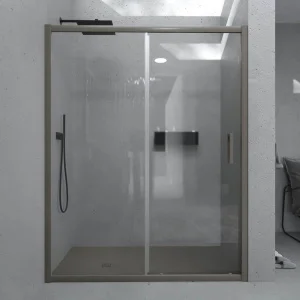 Mampara de ducha frontal NORMA  1 fijo -1 puerta corredera. Acabado GRIS CUARZO