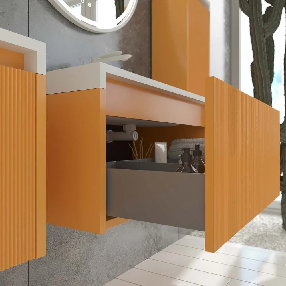 Mueble de baño BINARIO suspendido 1 cajón acabado AMARILLO AZAFRAN - Imagen 3