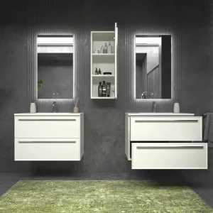 Mueble de baño suspendido 2 cajones BREMA con lavabo Solid Surface BLANCO