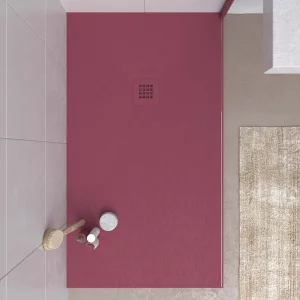 Plato ducha resina CLOE Morado Perla RAL 4002 con textura pizarra antibacteriano y antideslizante. Rejilla termolacada