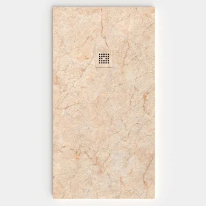 Plato de ducha resina textura pizarra. Efecto en Mármol Crema Marfil - antideslizante STONE 3D moderno
