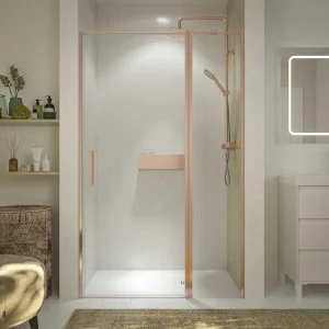 Mampara de ducha frontal OPEN 1 fijo - 1 puerta abatible a medida acabado ORO ROSA