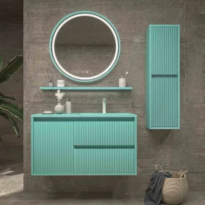 Mueble de baño suspendido 2 cajones / 1 puerta MILIA con lavabo Solid Surface  VERDE LUMINOSO