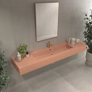 Lavabo suspendido a medida FIONA un seno centrado SOLID SURFACE Rojo beige RAL 3015