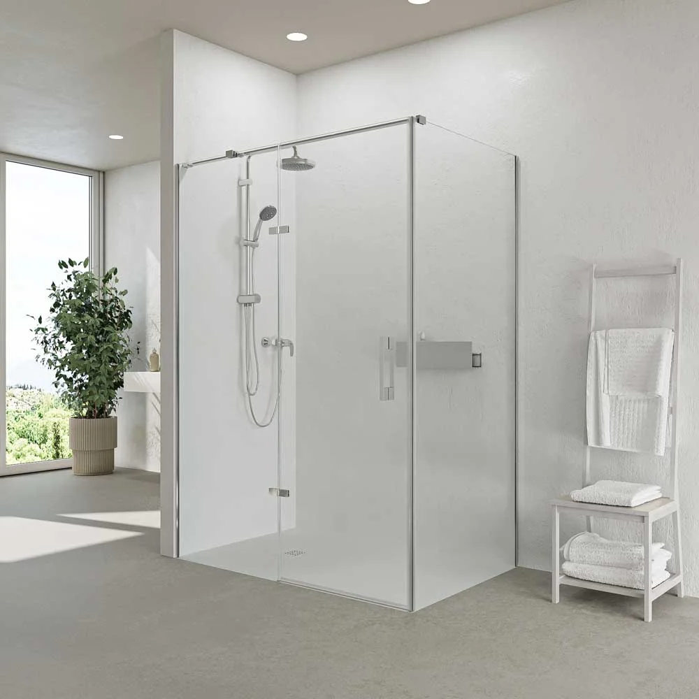 Mampara de ducha rectangular SILEX 2 fijos - 1 puerta abatible a medida CROMO BRILLO