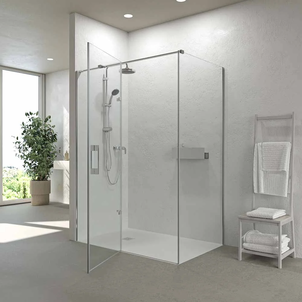 Mampara de ducha rectangular SILEX 2 fijos - 1 puerta abatible a medida CROMO BRILLO - Imagen 2