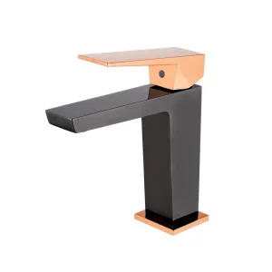 Grifo Monomando de Lavabo INFINITE Negro Cristal / Oro Rosa