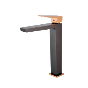Grifo Monomando de Lavabo Alto INFINITE Negro Cristal / Oro Rosa