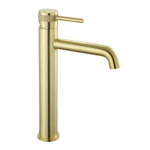 Grifo Monomando Alto de Lavabo DIAMOND Oro Cepillado