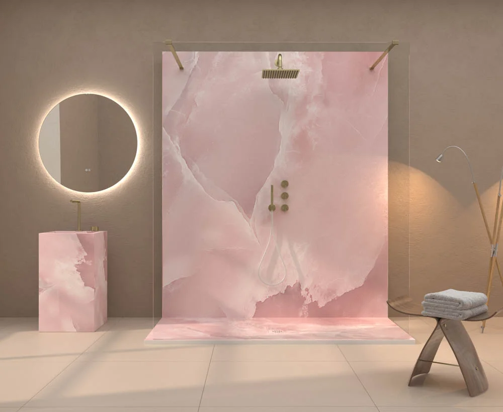 Panel de revestimiento para pared de baño MSCOMPACT efecto mármol ROSATO - Imagen 3