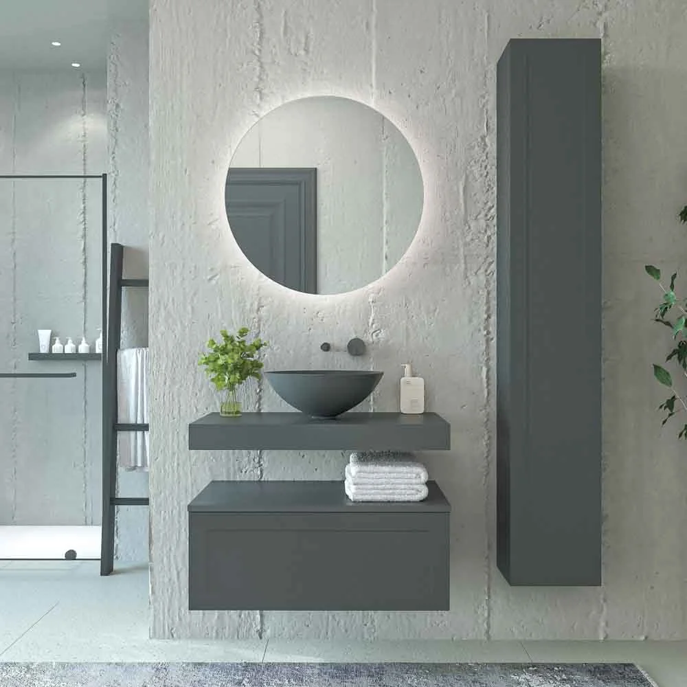 Mueble de baño suspendido 1 cajón BUDGET con tapa y lavabo BOL Solid Surface GRAFITO