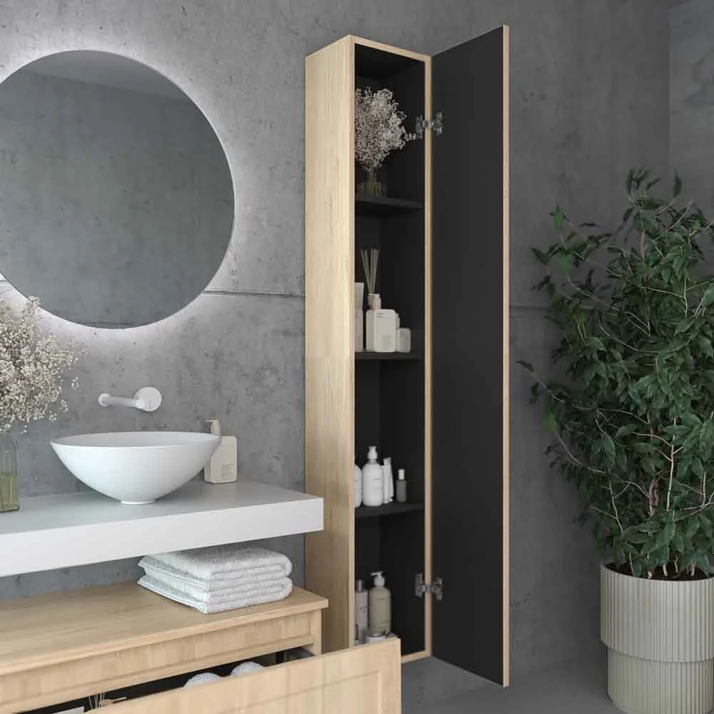 Mueble de baño suspendido 1 cajón BUDGET con tapa y lavabo BOL Solid Surface ROBLE CLARO - Imagen 3