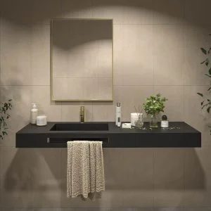 Espejo de baño KEOPS con arenado pintado ORO con luz LED ambiental