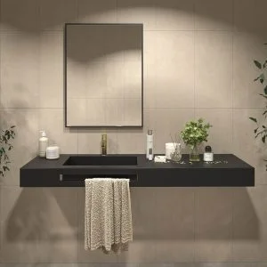 Espejo de baño KEOPS   con arenado pintado NEGRO con luz LED ambiental