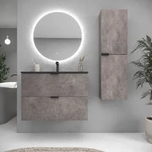 Mueble de baño suspendido 2 cajones ADAM con lavabo porcelana HORMIGON