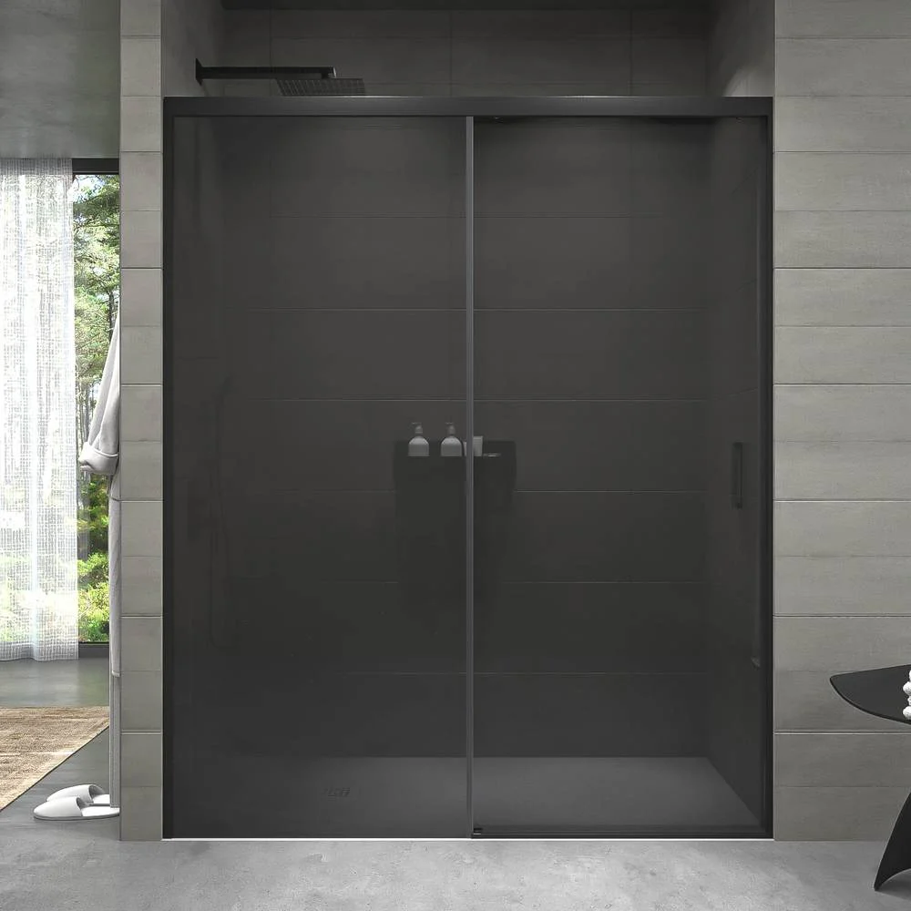 Mampara de ducha NOVUM frontal 1 fijo - 1 puerta corredera vidrio parsol gris 6 mm. GUN METAL - Imagen 4