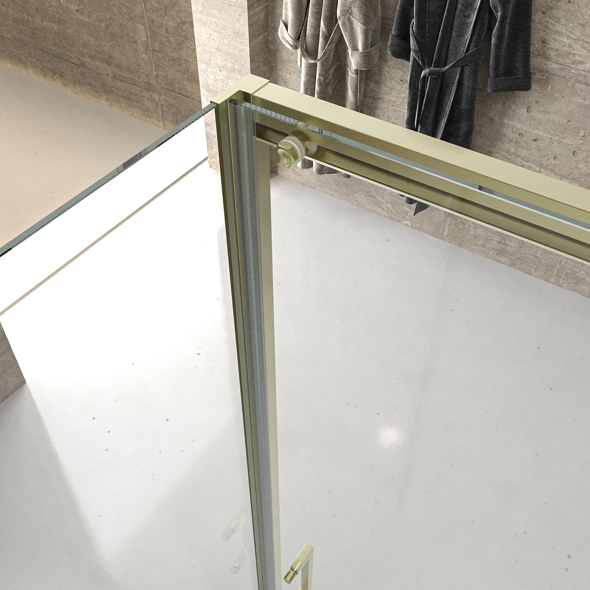 Mampara de ducha NOVUM rectangular 1 fijo - 1 puerta corredera + 1 fijo vidrio 6 mm. transparente ACERO INOXIDABLE Oro mate - Imagen 6