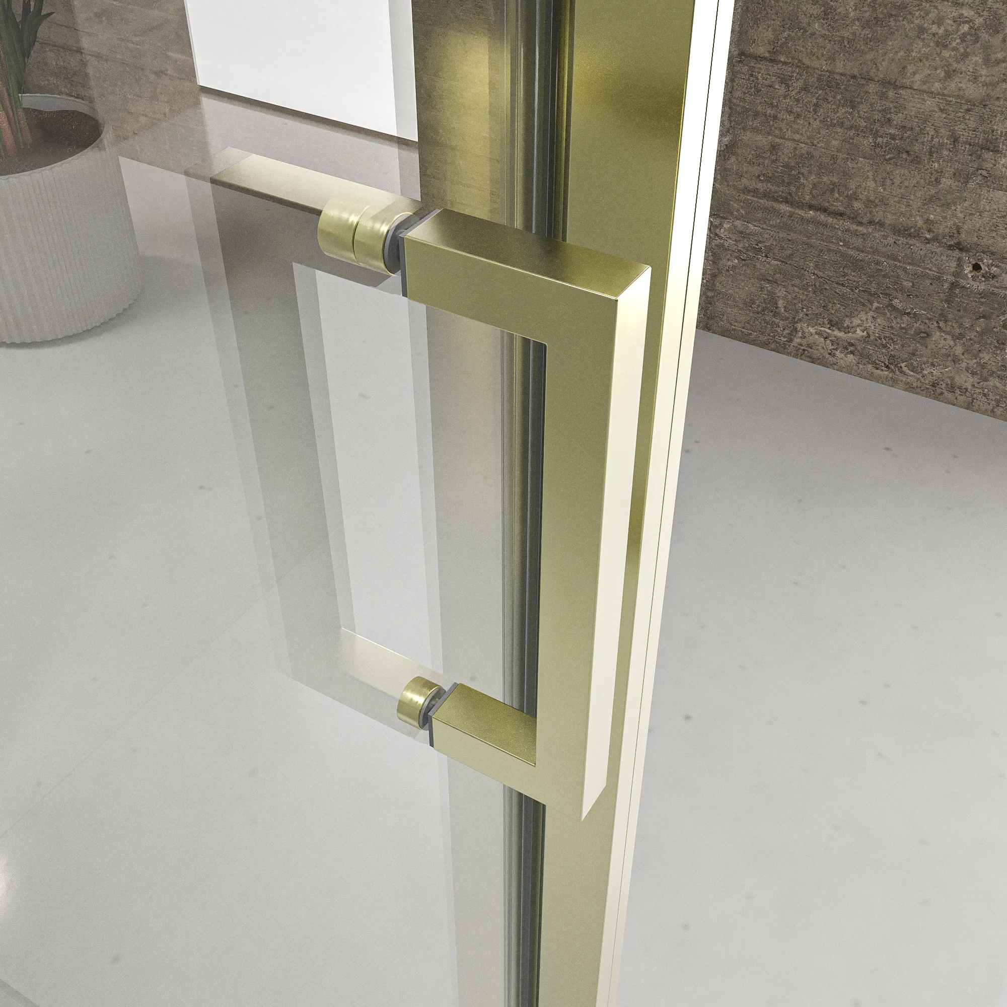 Mampara de ducha NOVUM rectangular 1 fijo - 1 puerta corredera + 1 fijo vidrio 6 mm. transparente ACERO INOXIDABLE Oro mate - Imagen 5